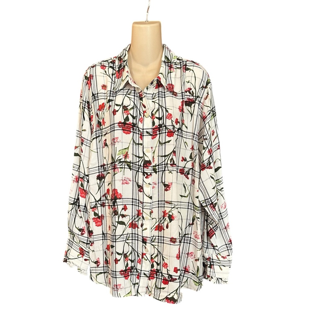 Rachel Roy Collection FLORAL CHECK‎ RUFFLE CUFF BLOUSE - Picture 7 of 15